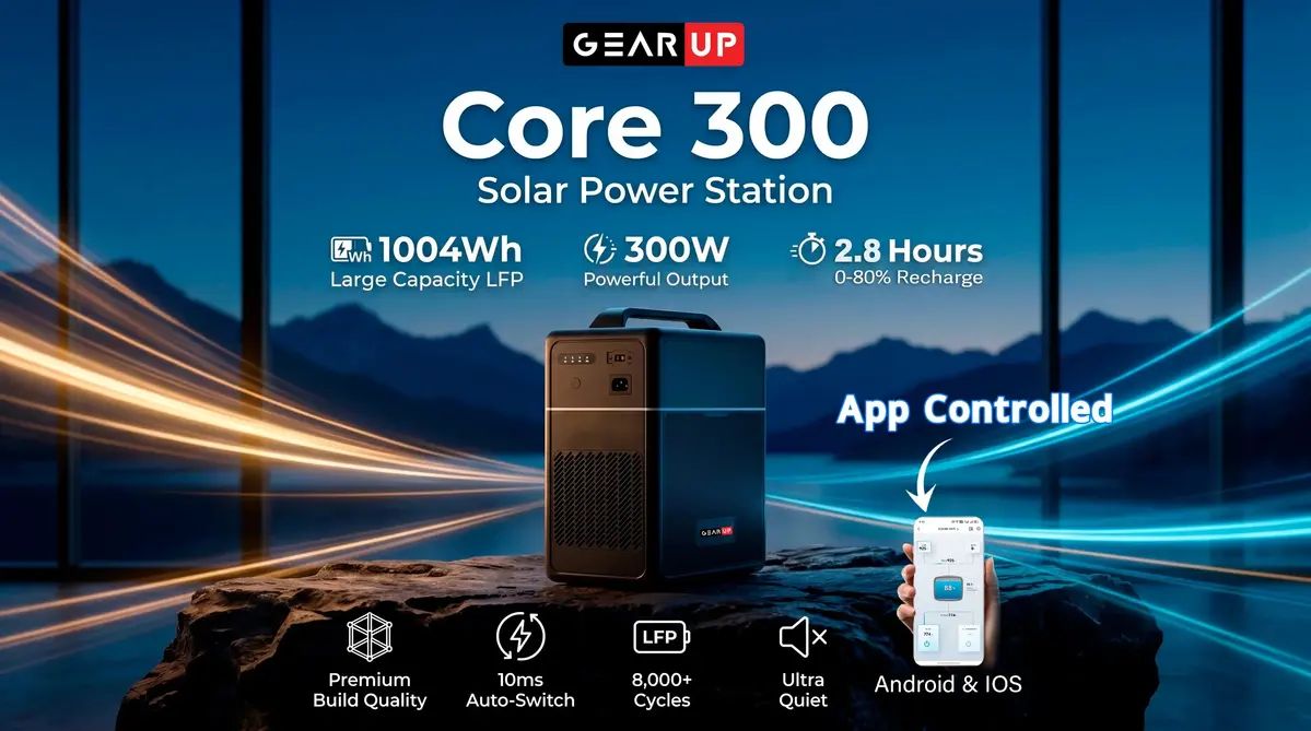 GearUP Core 300 - Portable Solar Power Station (Inverter 300W, 1004Wh Battery)