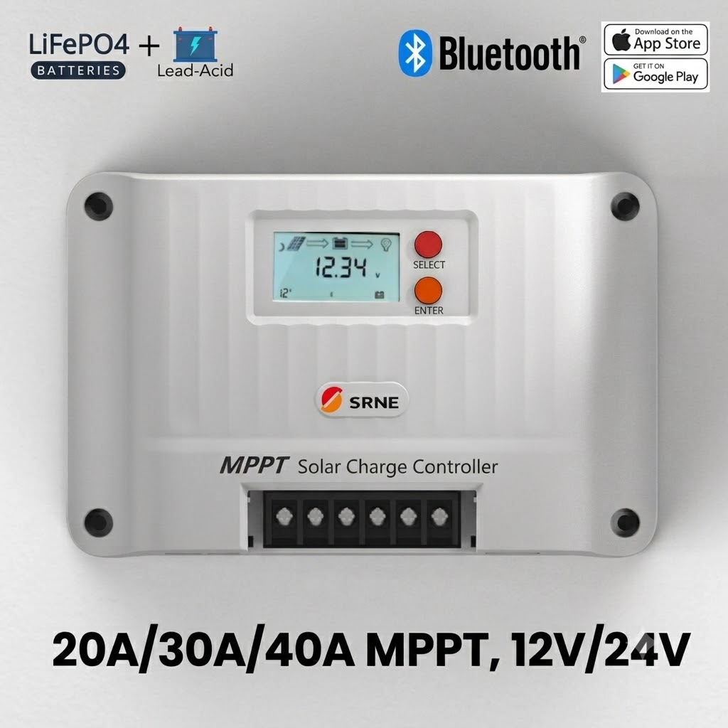 SRNE Shiner 12V/24V MPPT Solar Charge Controller with Bluetooth 30A