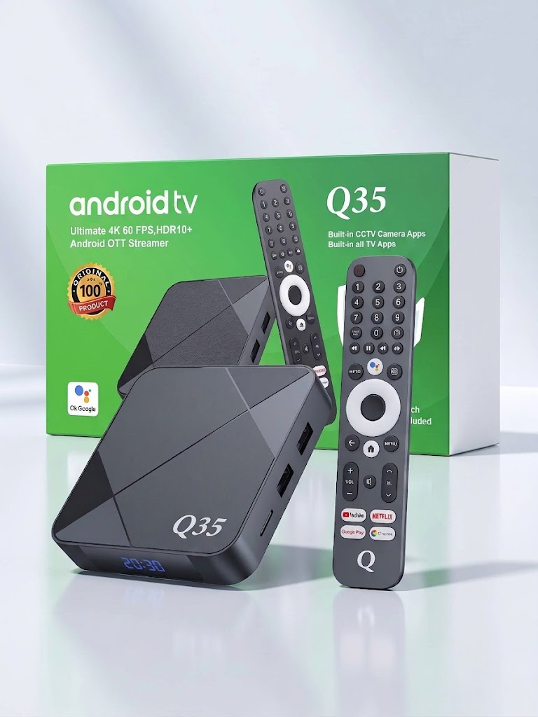Q35 4K/8K Android OTT Streamer Smart TV Box (2GB RAM / 16GB ROM) with Voice Remote & Built-in CCTV Apps Support