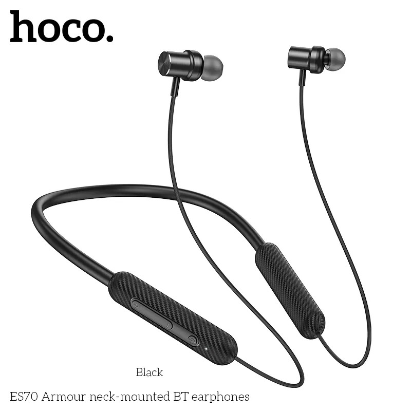 Hoco ES70 Long Battery Backup Bluetooth Neckband - Black Color