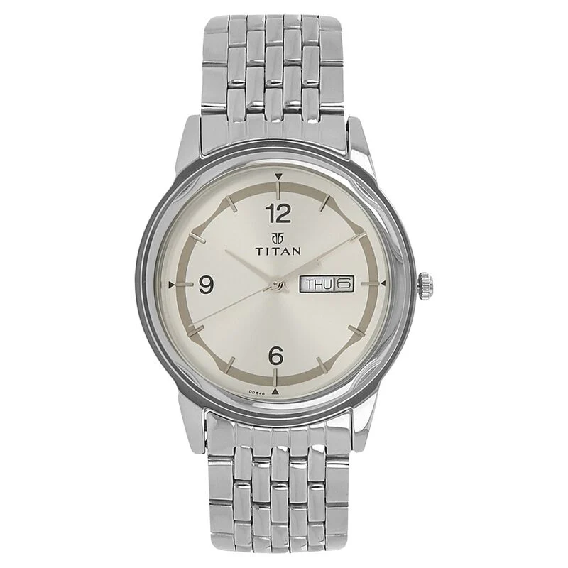 Titan Quartz Analog with Day and Date Silver Dial Stainless Steel Strap Watch for Men - NK1638SM01