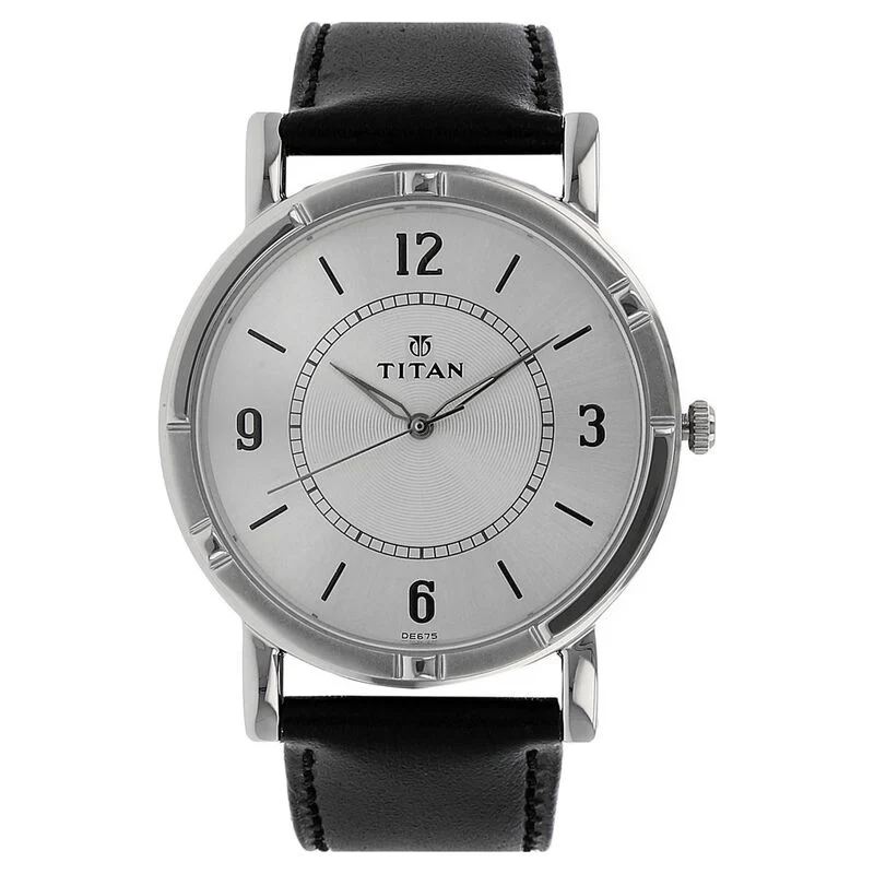Titan Quartz Analog Silver Dial Leather Strap Watch for Men - NN1639SL03