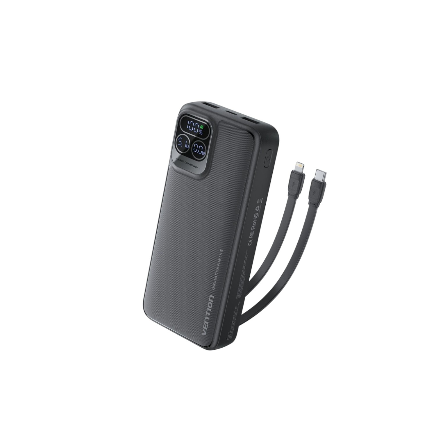VENTION I15BB-V2  20000mAh 22.5W Power Bank with Built-in USB-C & Lightning Cables - Black