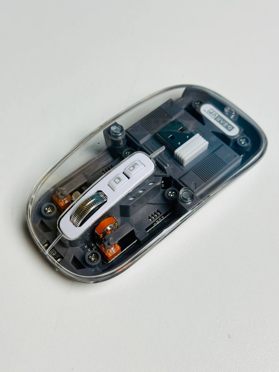 GearUP WM30 Transparent Crystal 2.4G + Bluetooth Magnetic Wireless Mouse- Gray Color