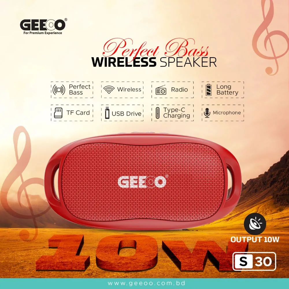 GEEOO S30 Wireless Bluetooth Speaker - Red