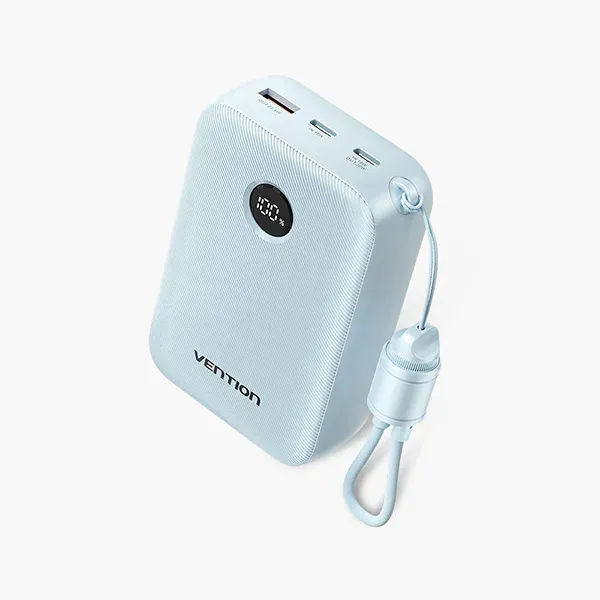 VENTION FKBL0-C 22.5W 20000mAh LED Display Power Bank with Built-in USB-C to C Cable - Blue