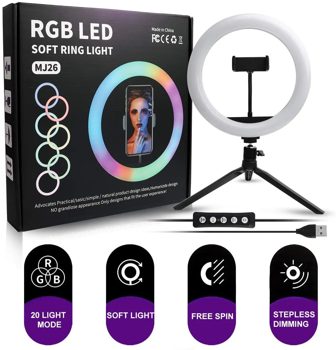 MJ26 RGB LED Soft Ring Light 10inch - (Only light)