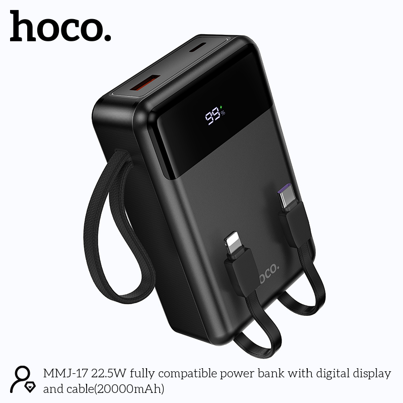 Hoco MMJ-17 22.5W Power Bank - 20000mAh Built-in Lightning & Type-C Cables