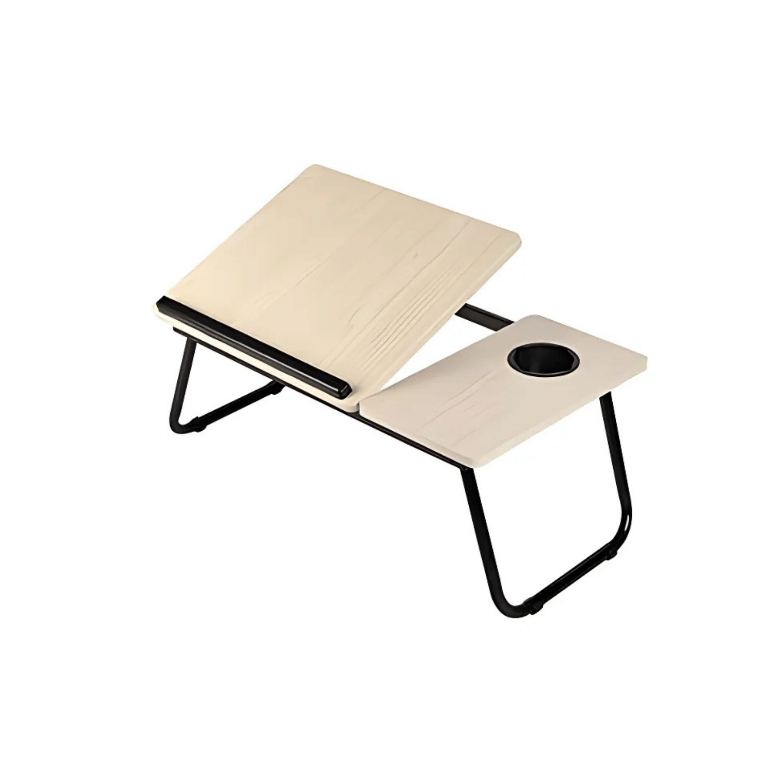 Tiltable And Foldable Double Head Laptop Table- Wood Color