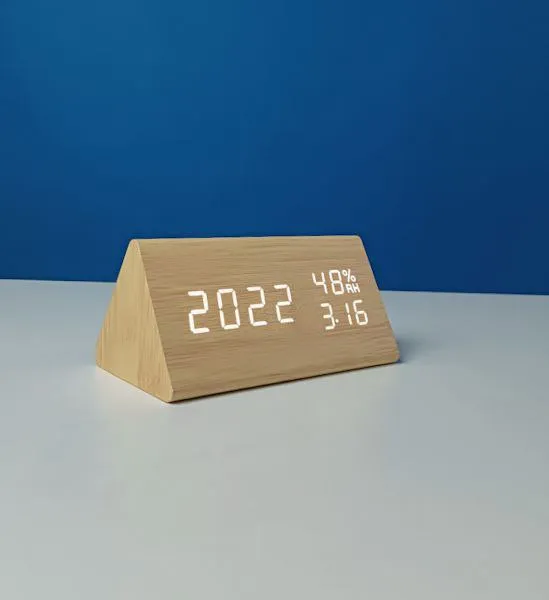 Triangle Wooden Style Digital LED Clock-Light Wood Color