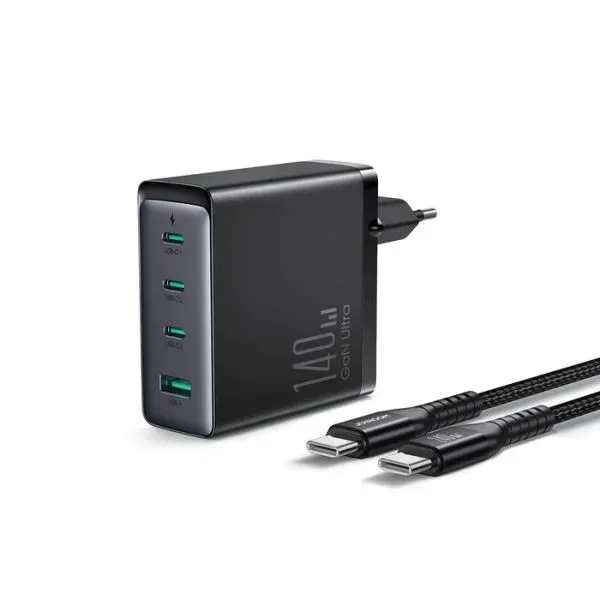 JOYROOM GaN Ultra JR-TCG05EU 140W 3C1A Fast Charger With C To C Cable – 2 Pin
