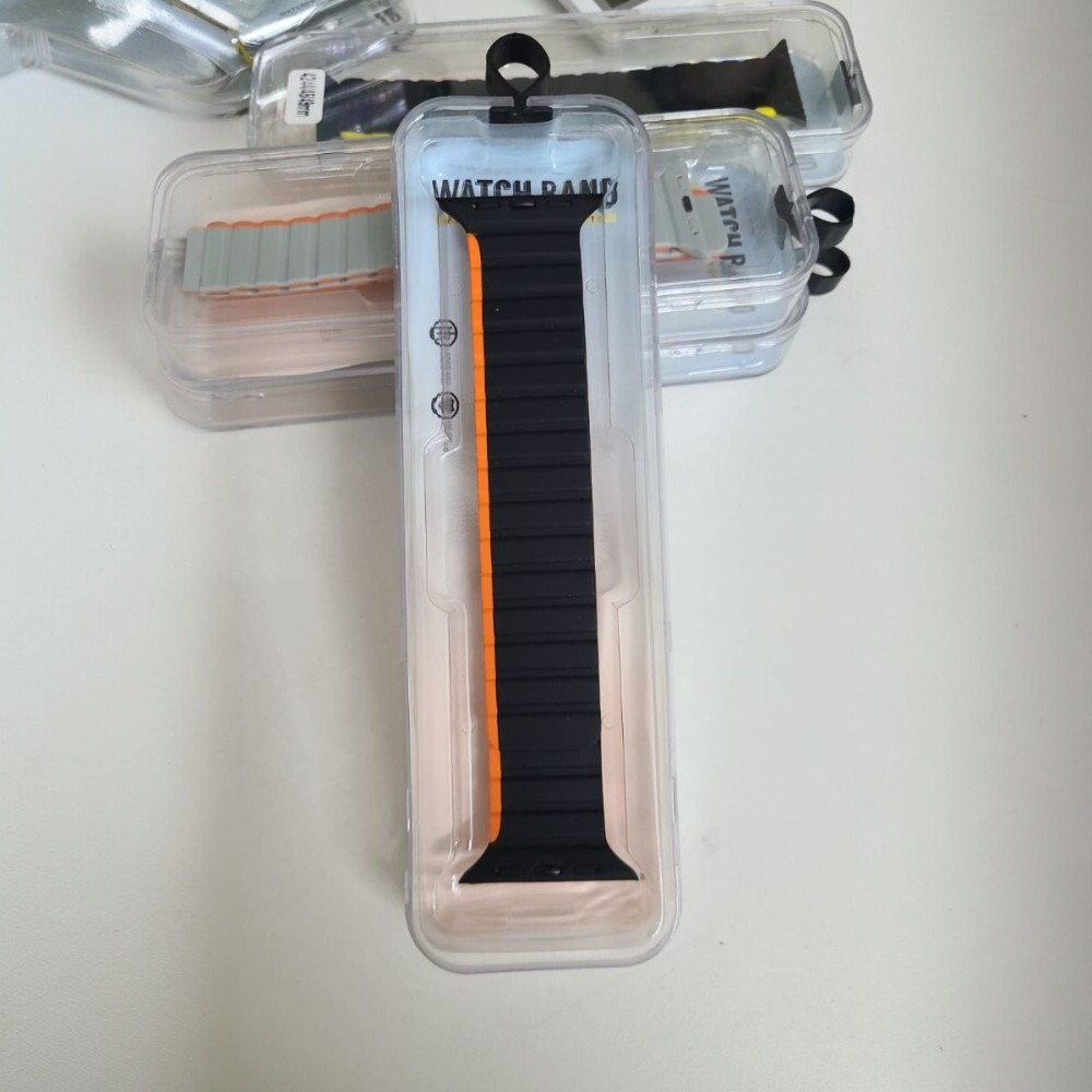 Stop Line Magnet Strap For Smart Watch- 38/40/41mm- Black +Orange Color