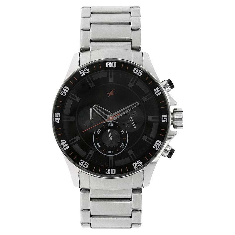 Fastrack NS3072SM04 Big Time Quartz Chronograph Black Dial Metal Strap Watch