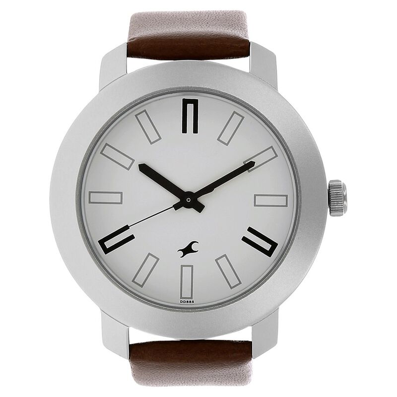 Fastrack NS3120SL01 Quartz Analog White Dial Leather Strap Watch 