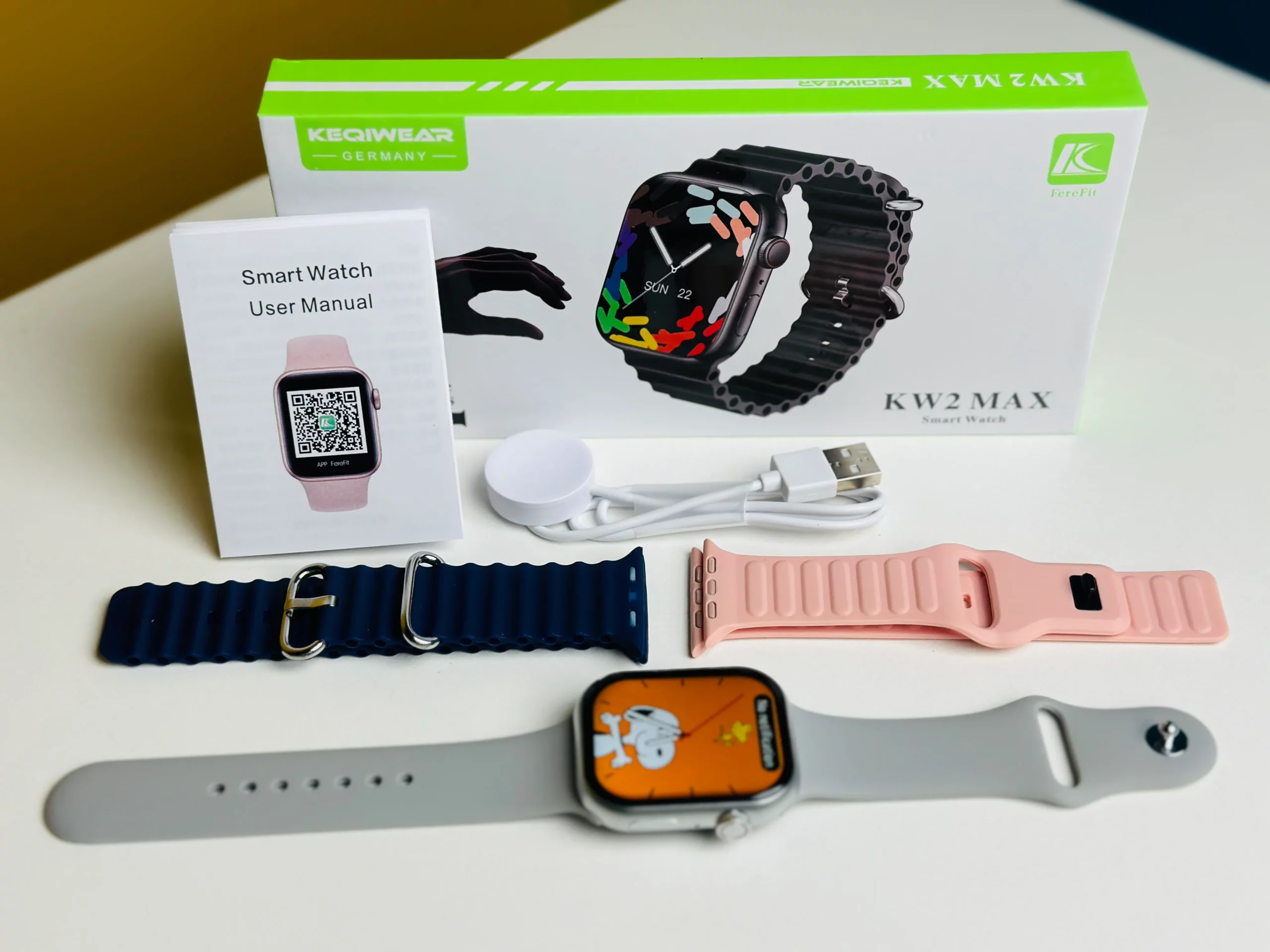 Keqiwear KW2 Max Smartwatch With 3 Bracelets – 49mm- Silver Color