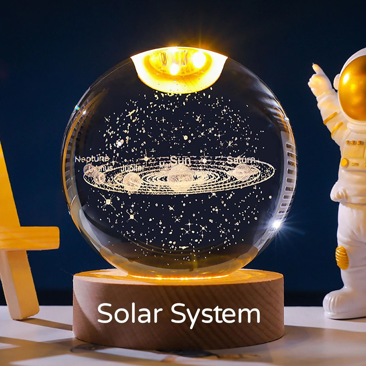 3D Crystal Bal – Solar System With Stars  (1 Color Base)
