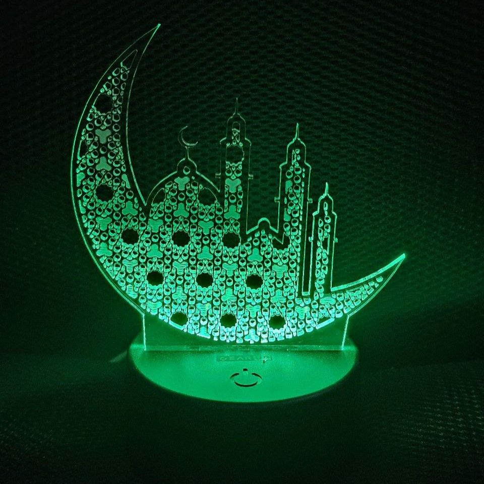 GearUP Acrylic Multicolor Night Lamp (Ramadan Mubarak) – White Base – 20 pcs