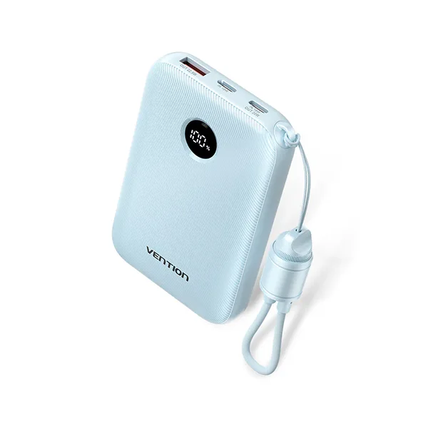 Vention FKAL0-C 10000mAh 22.5W Fast Charging Power Bank with Built-in USB-C Cable – Blue