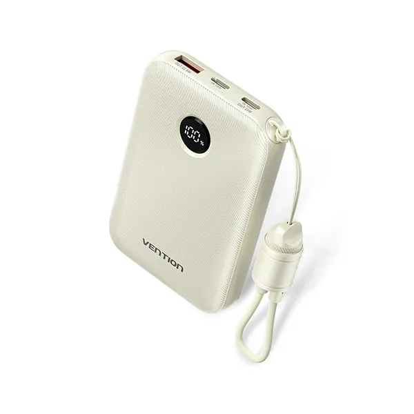Vention FKAN0-C 10000mAh 22.5W Fast Charging Power Bank with Built-in USB-C Cable – Beige